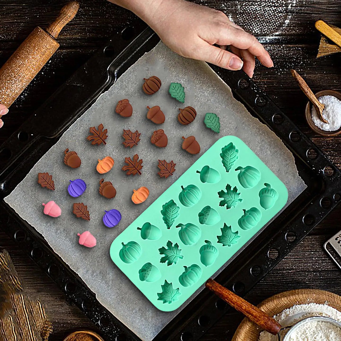Bocados de Estación: Molde "Golden Fall" de 18 Cavidades 🍂🍪
